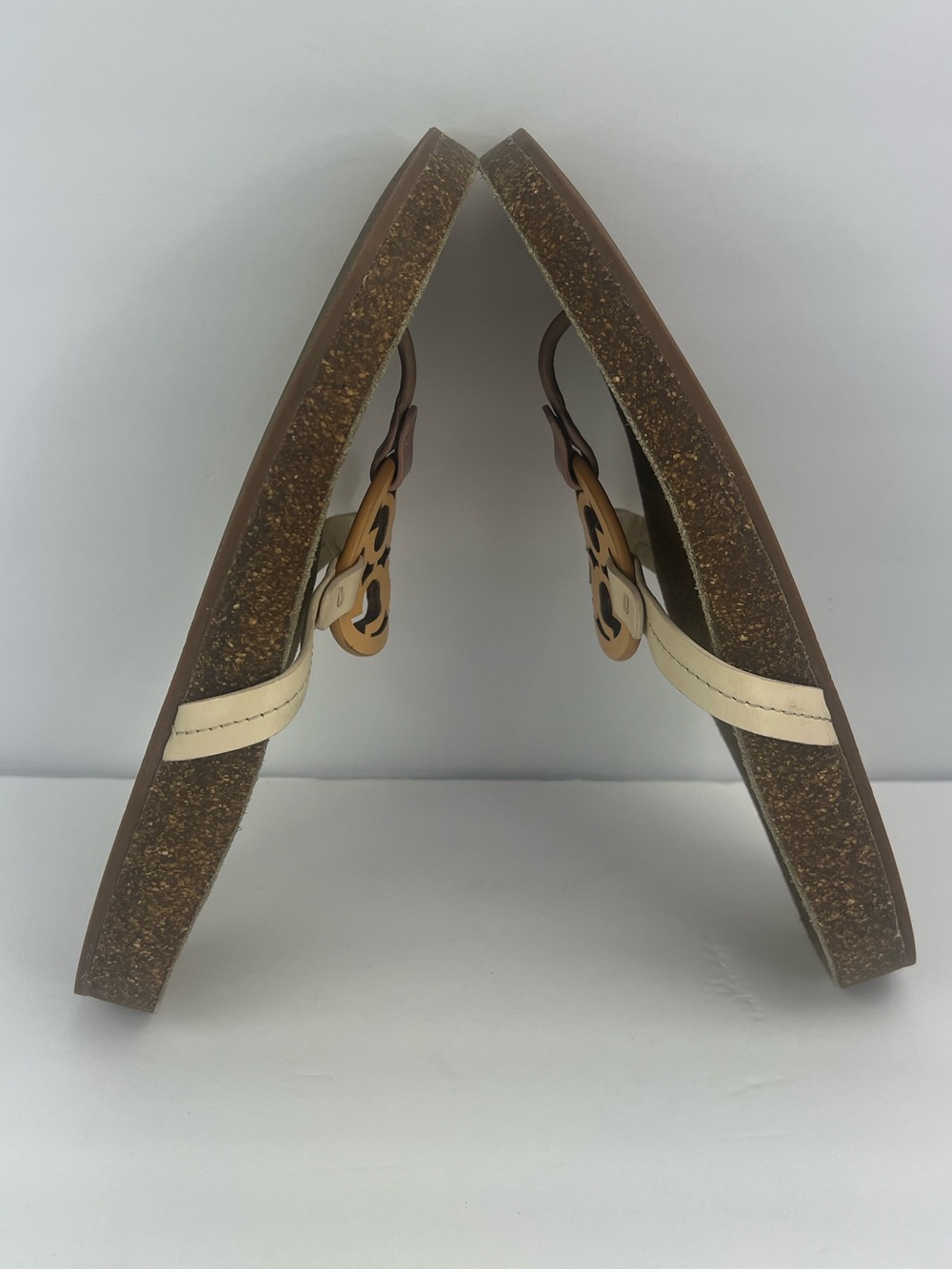 TORY BURCH MILLER CLOUD SANDALS CREAM/CARAMEL COLORS, LEATHER TOP, MILTI CORK 11 - Picture 10 of 17